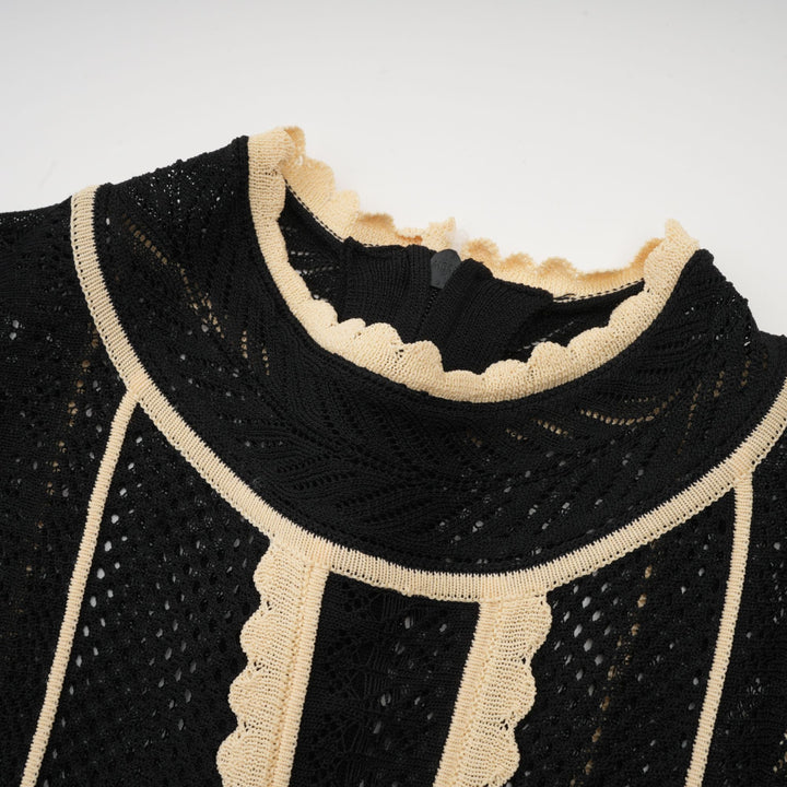 Avellia Maëlys Noir Striped Net Maxi Dress