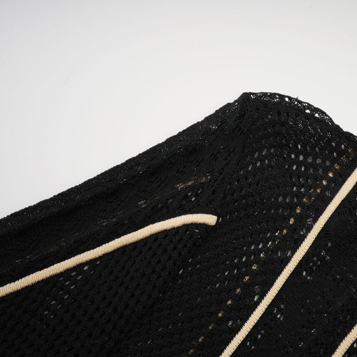 Avellia Maëlys Noir Striped Net Maxi Dress