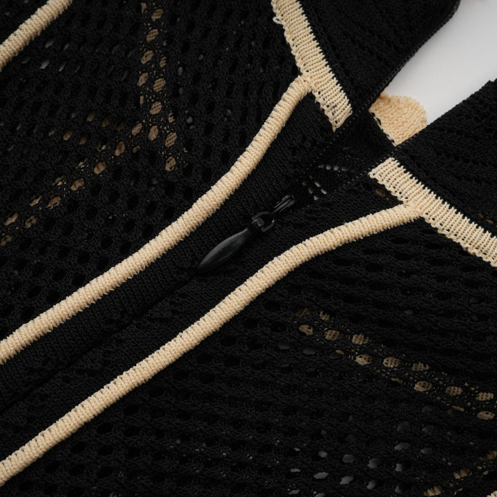 Avellia Maëlys Noir Striped Net Maxi Dress