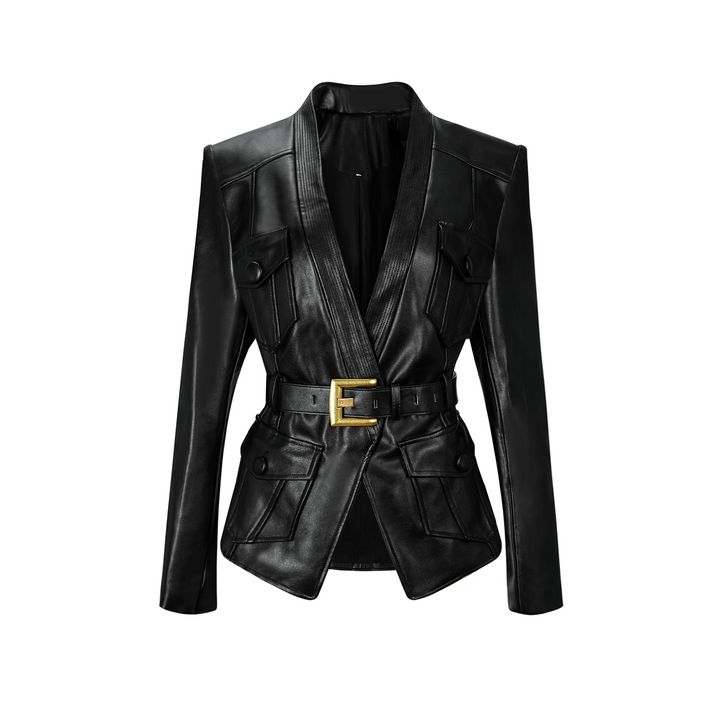Isabel Black Belted Faux Leather Jacket