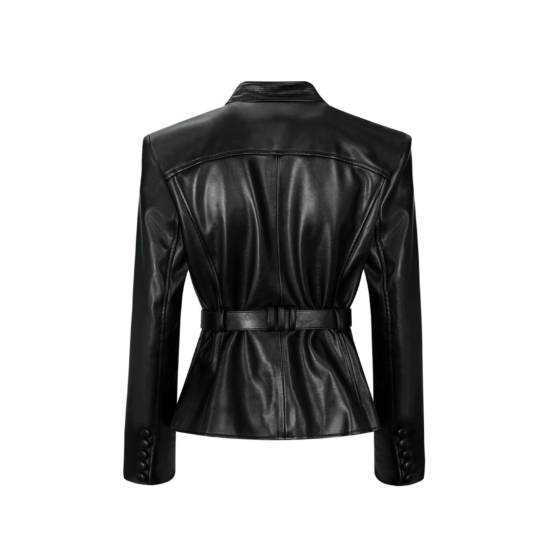 Isabel Black Belted Faux Leather Jacket