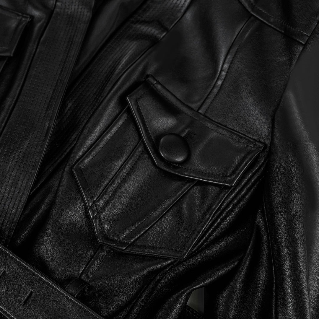 Isabel Black Belted Faux Leather Jacket