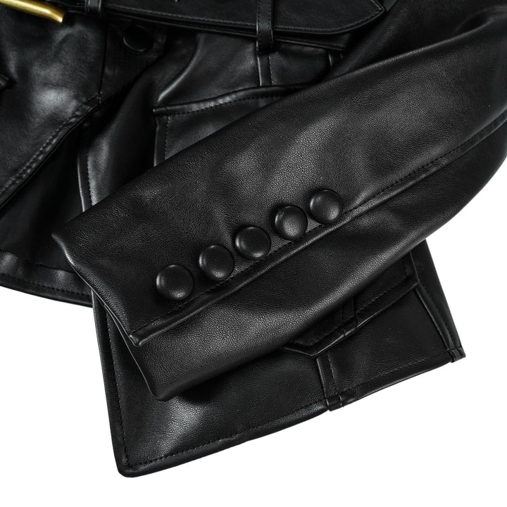 Isabel Black Belted Faux Leather Jacket