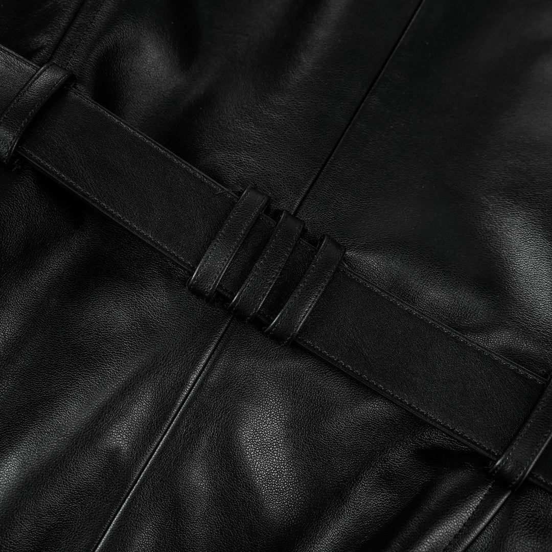 Isabel Black Belted Faux Leather Jacket