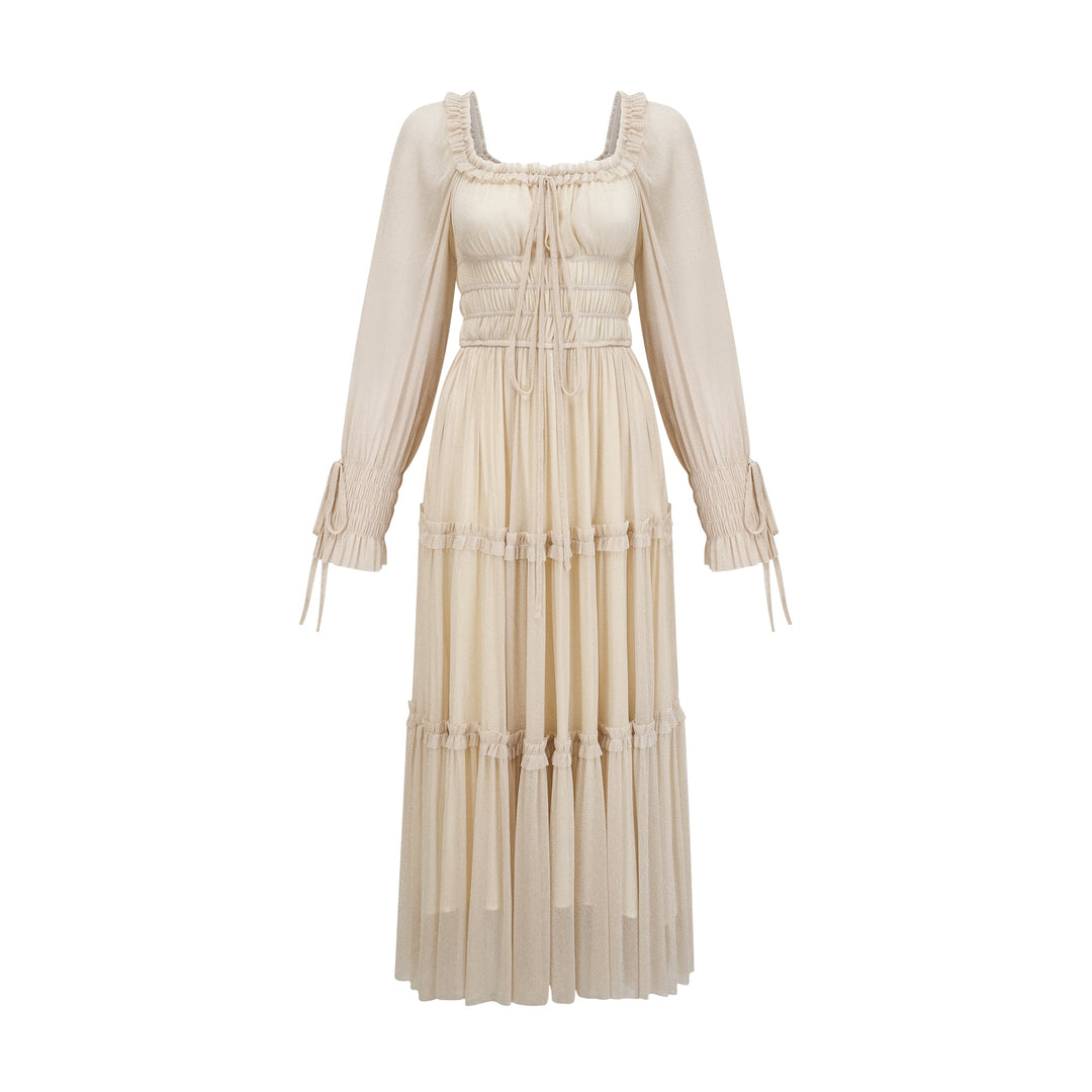 Avellia Camille Metallic Pleated Midi Dress