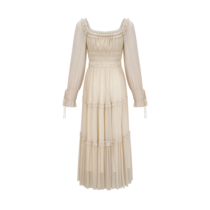 Avellia Camille Metallic Pleated Midi Dress