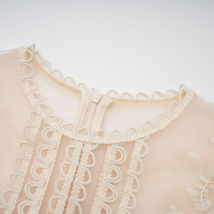 Avellia Meadow Floral-Embroidered Lace Midi Dress