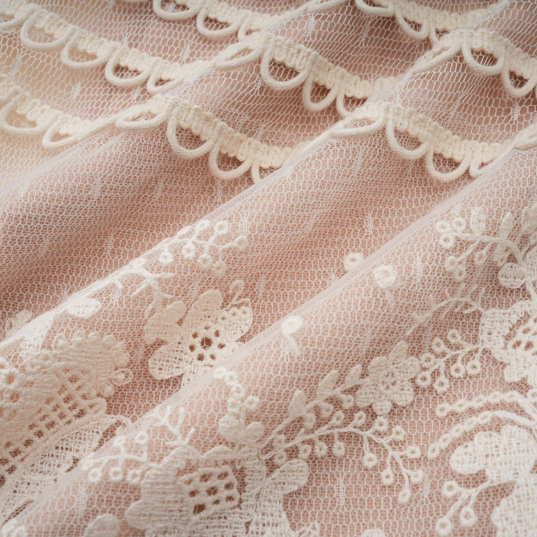 Avellia Meadow Floral-Embroidered Lace Midi Dress