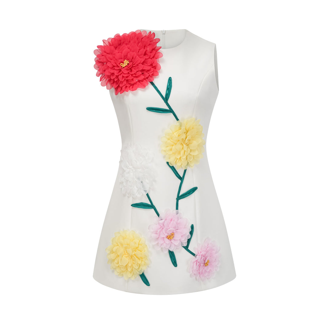 Avellia Pearl 3D-Petal Sleeveless Mini Dress