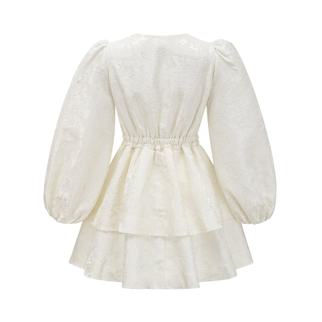 Avellia Bianca Jacquard Tiered Mini Dress
