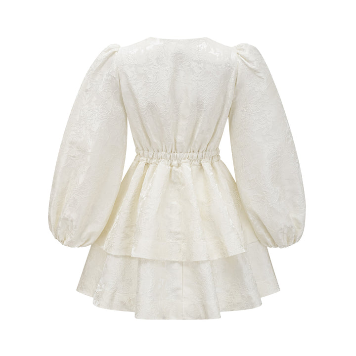 Avellia Bianca Jacquard Tiered Mini Dress