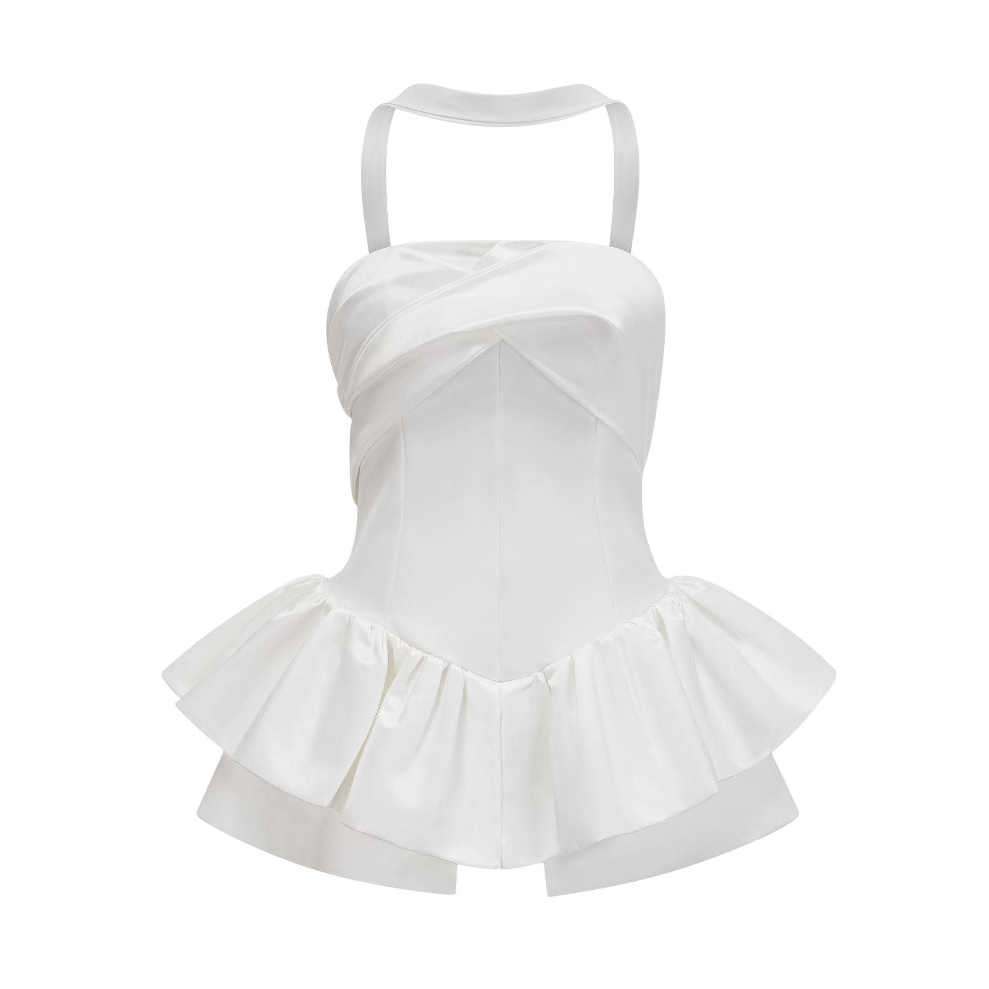 Avellia Celeste White Halterneck Ruffled Mini Dress