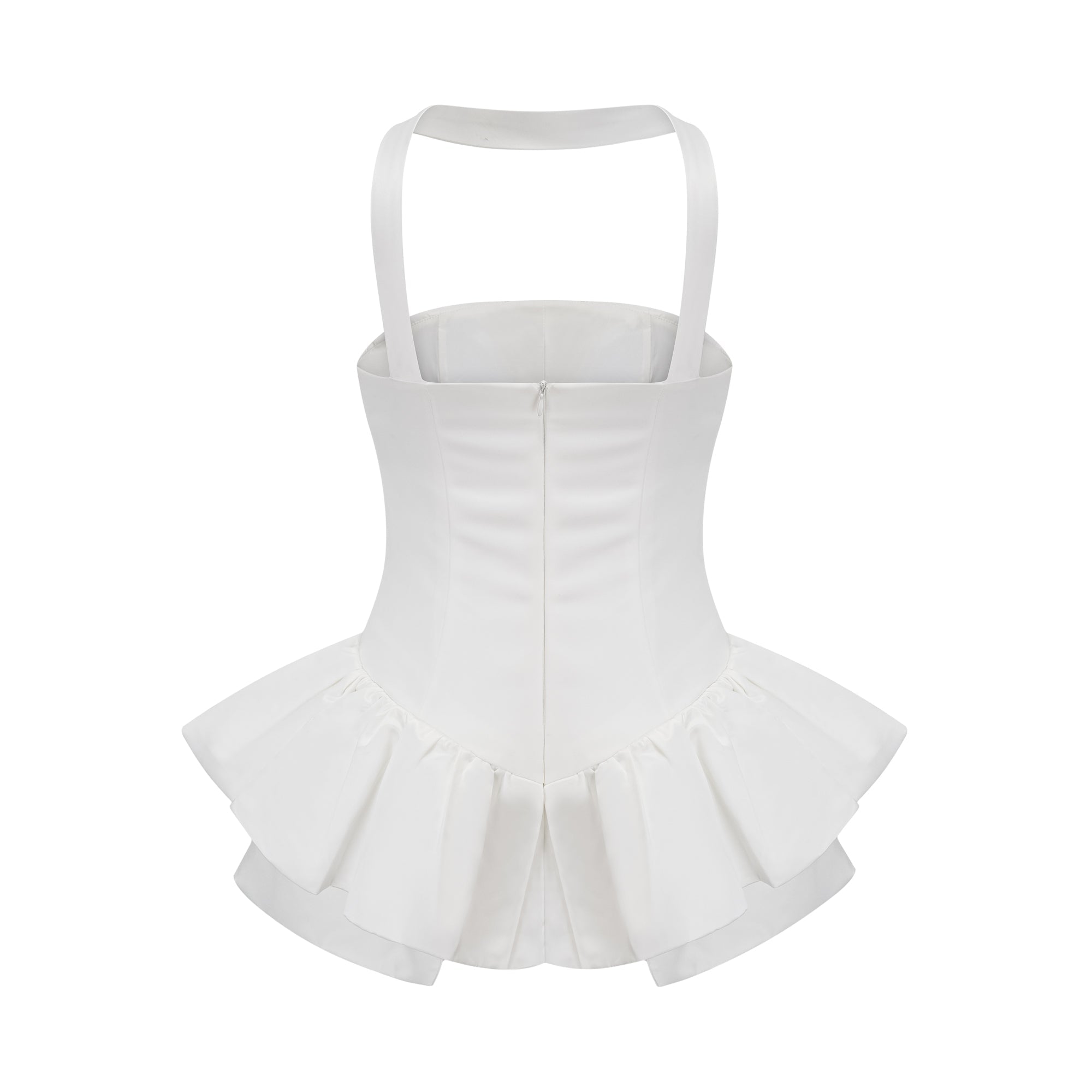 Avellia Celeste White Halterneck Ruffled Mini Dress