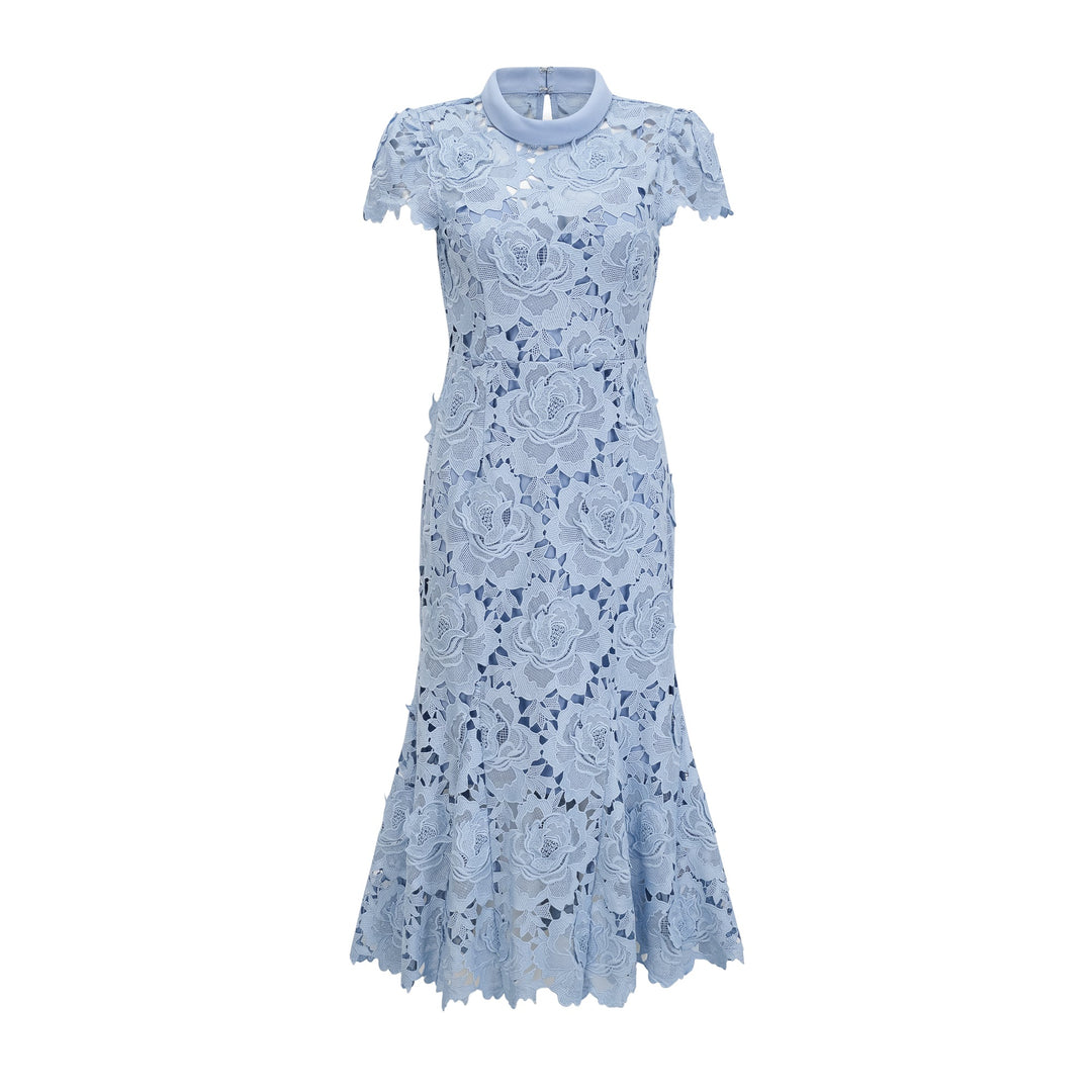 Avellia Aurore Blue Blossom Lace Midi Dress