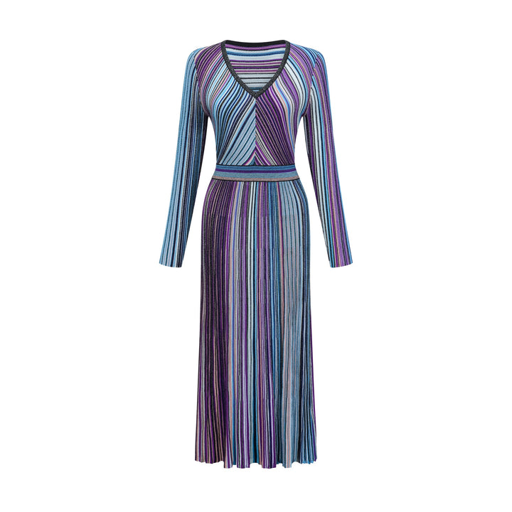 Avellia Mathilde Azure Metallic Pleated Dress