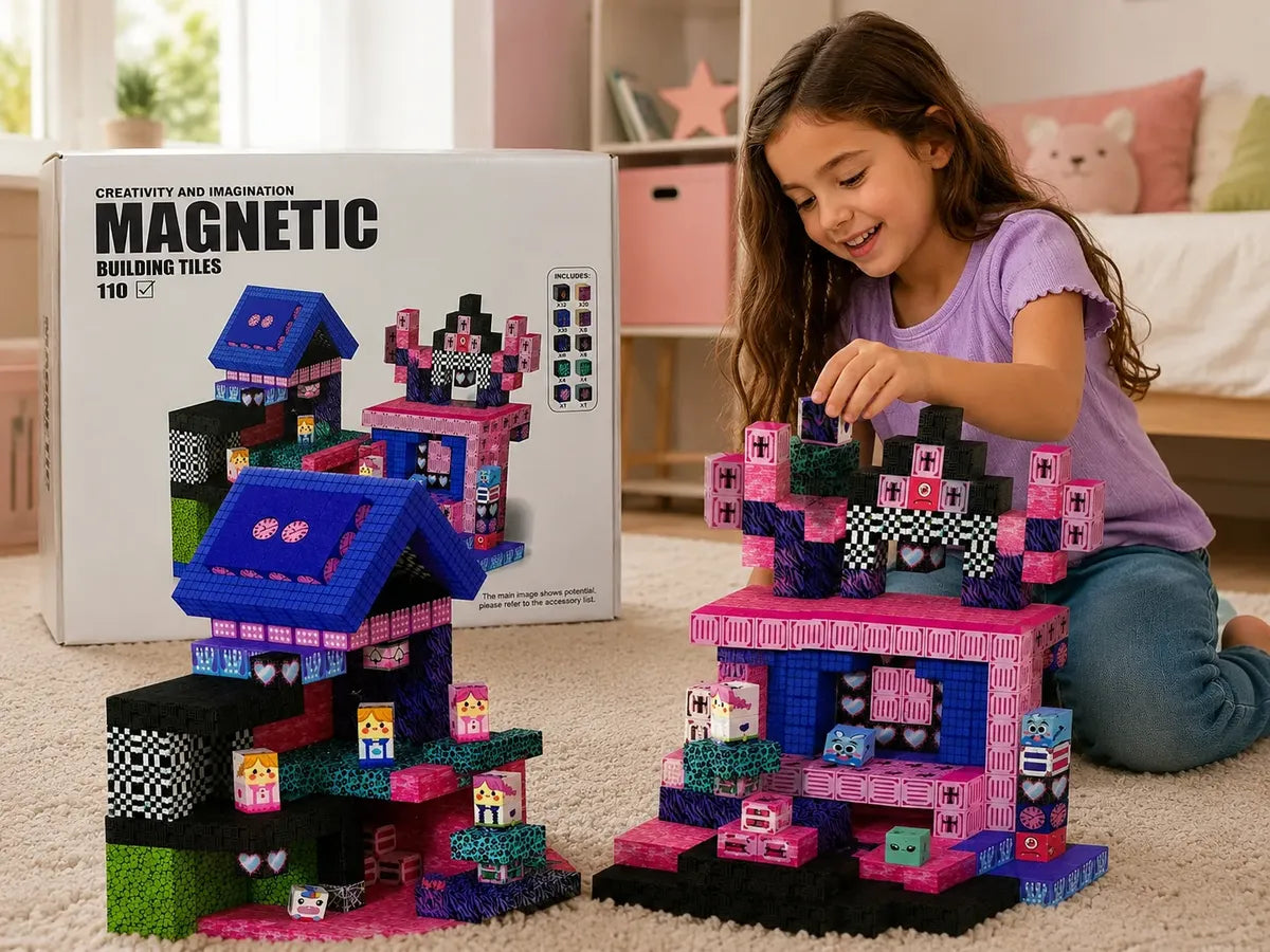 Blocos Magnéticos Castelo Rosa com Personagens – 100 Peças