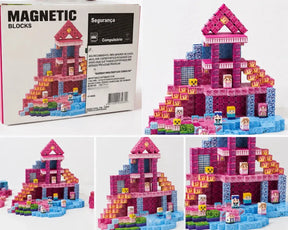 Blocos Magnéticos Castelo Rosa com Personagens – 100 Peças