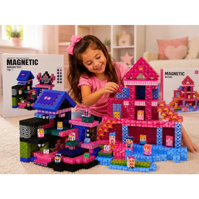 Blocos Magnéticos Castelo Rosa com Personagens – 100 Peças