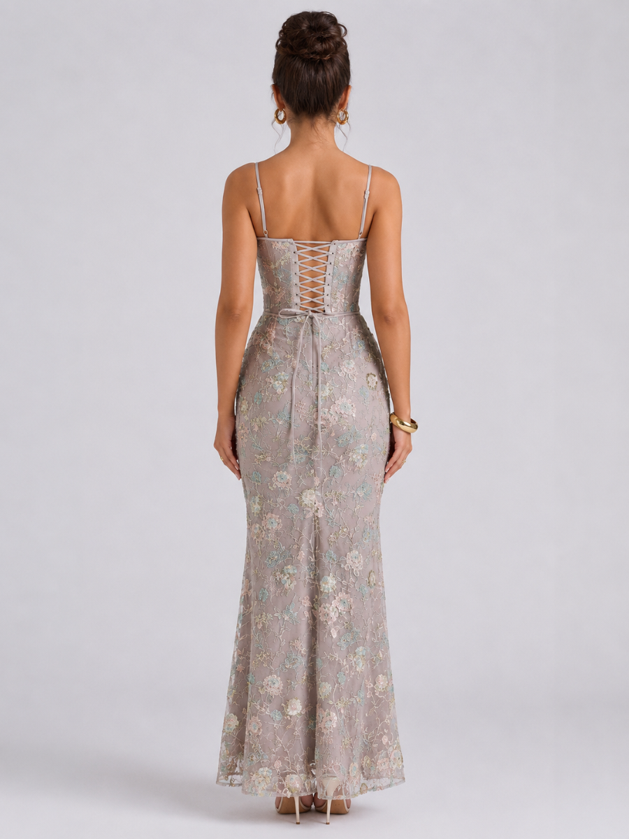 Vestido Longo Corset Bordado com Paetês Lumière
