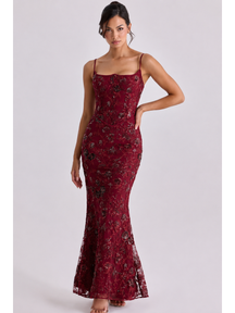 Vestido Longo Corset Bordado com Paetês Lumière