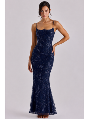 Vestido Longo Corset Bordado com Paetês Lumière