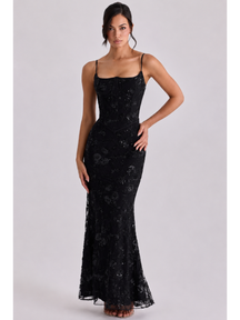 Vestido Longo Corset Bordado com Paetês Lumière
