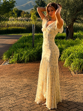 Vestido Longo Floral Manga Princesa Amélie