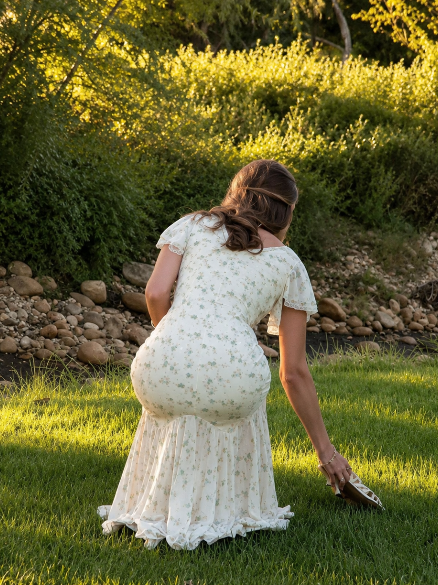 Vestido Longo Floral Manga Princesa Amélie