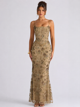 Vestido Longo Corset Bordado com Paetês Lumière