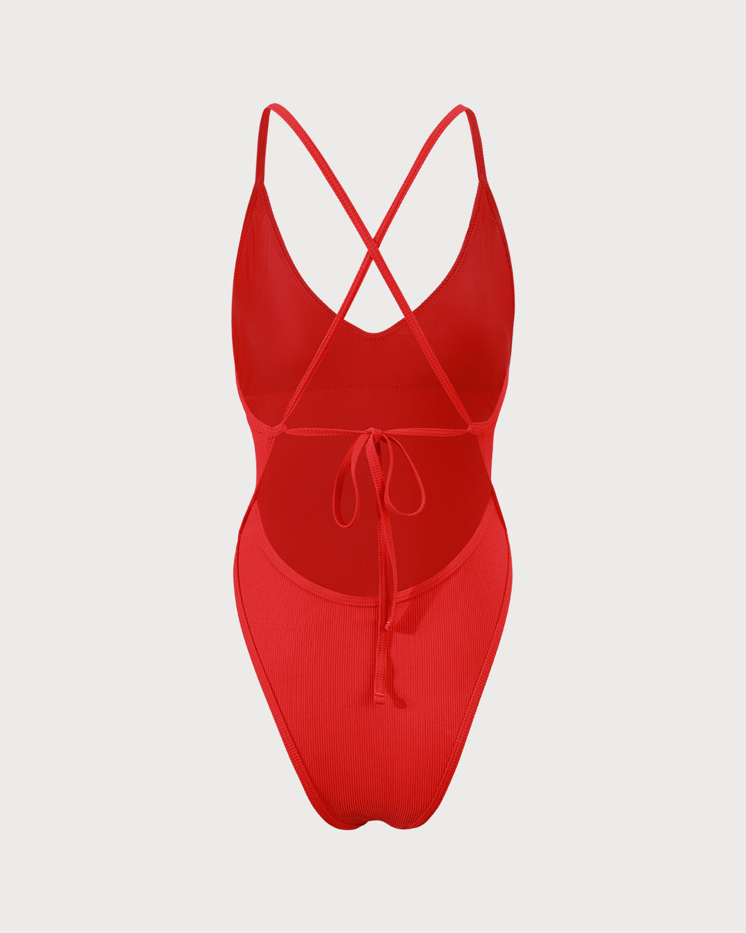 Red Ribbed Cross Back One Piece Swimwear