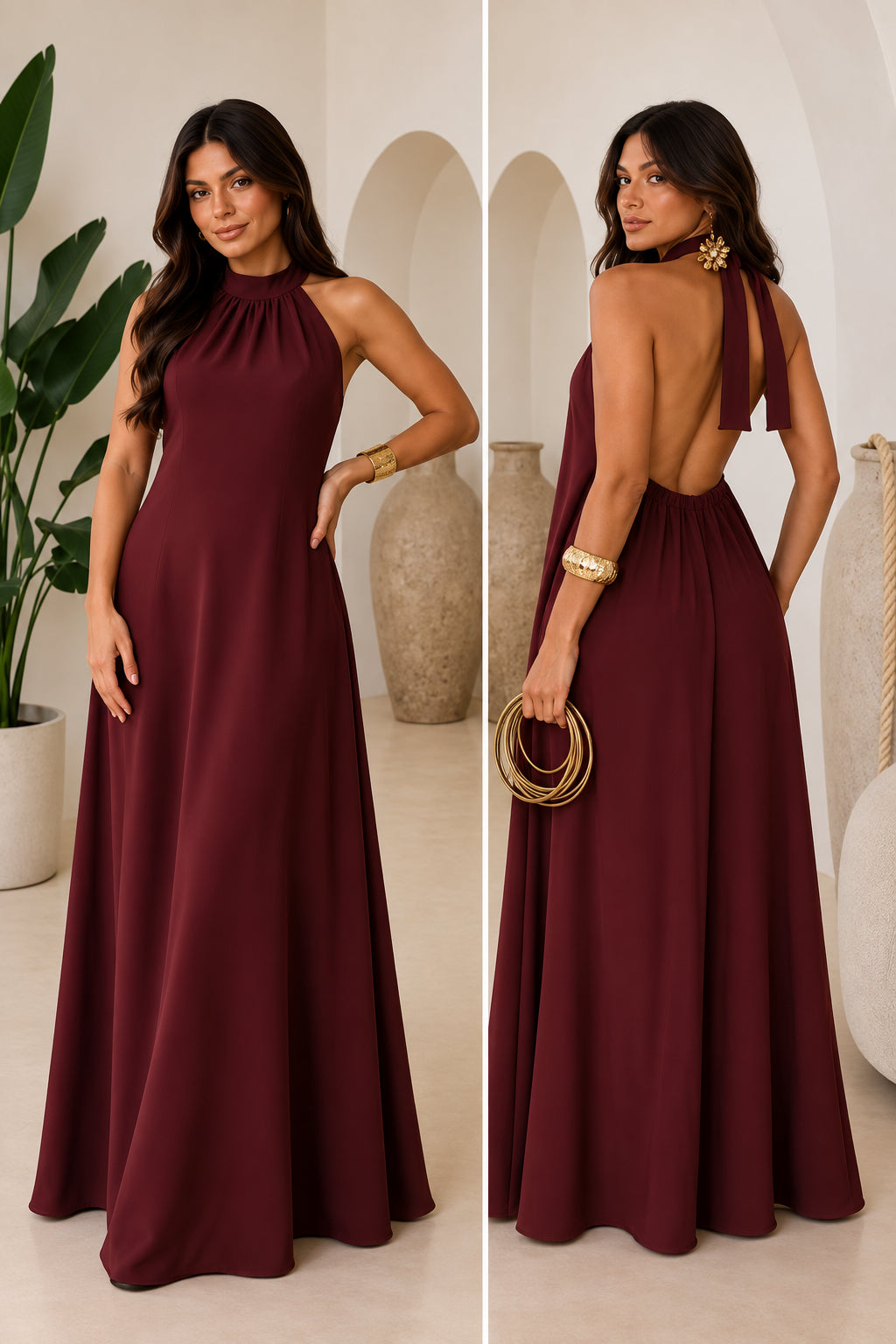 Vestido Longo Lavínia Frente Única com Costas Abertas