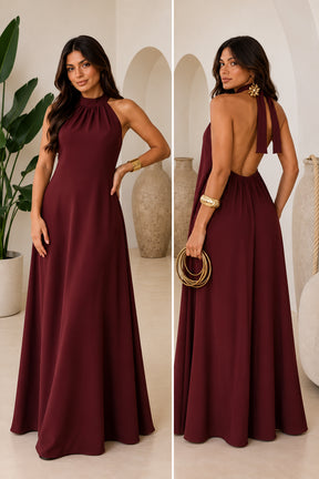 Vestido Longo Lavínia Frente Única com Costas Abertas