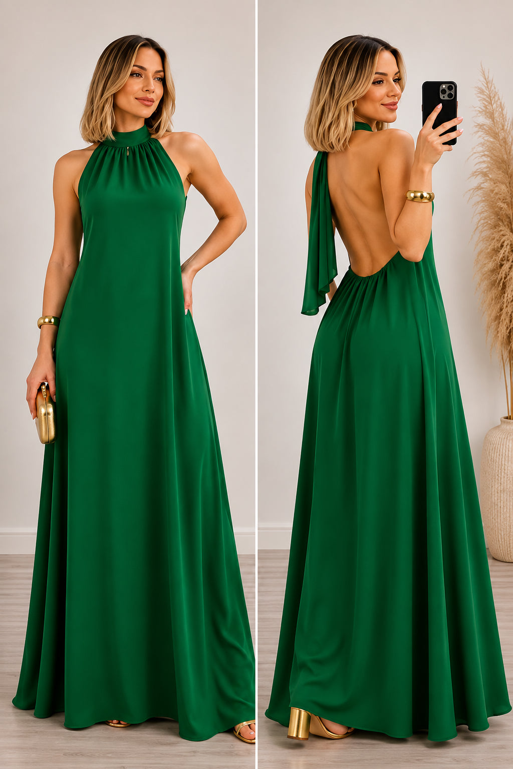 Vestido Longo Lavínia Frente Única com Costas Abertas