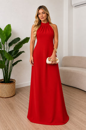 Vestido Longo Lavínia Frente Única com Costas Abertas