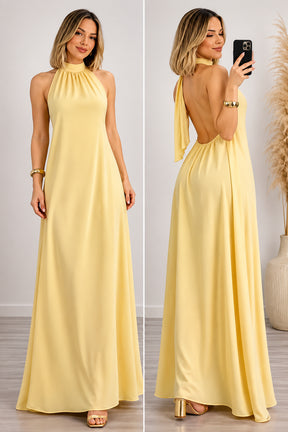 Vestido Longo Lavínia Frente Única com Costas Abertas