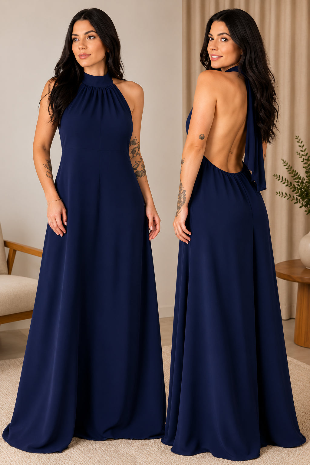 Vestido Longo Lavínia Frente Única com Costas Abertas