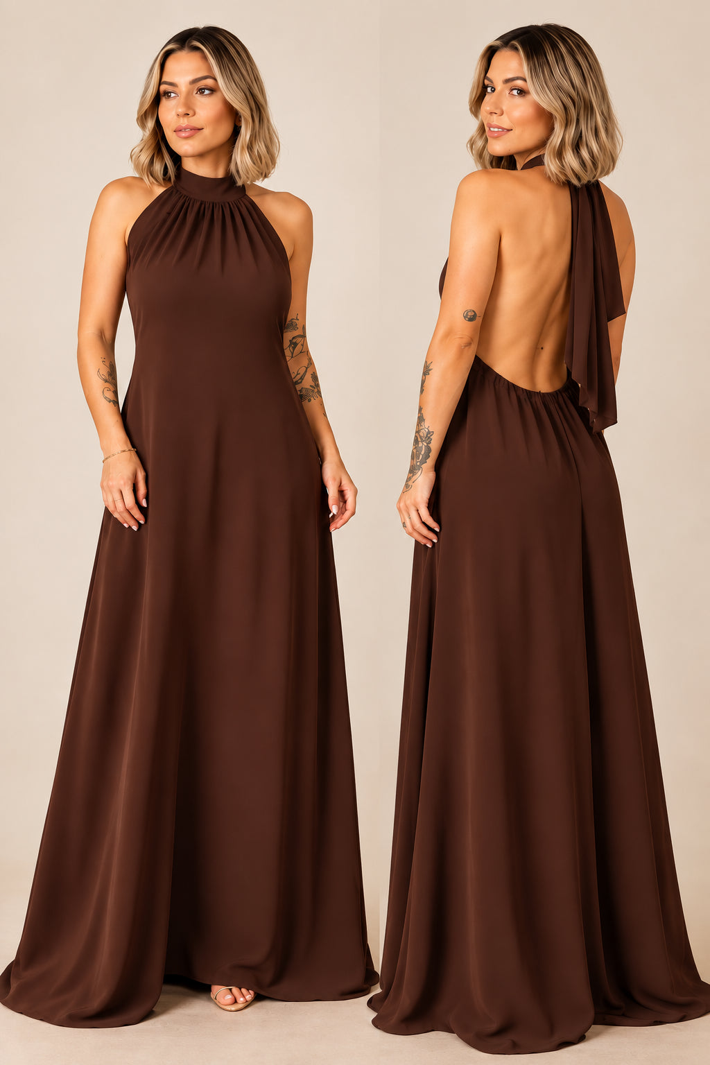 Vestido Longo Lavínia Frente Única com Costas Abertas