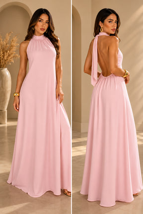 Vestido Longo Lavínia Frente Única com Costas Abertas