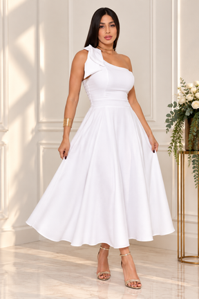 Vestido Midi com Alças de Laço e Bojo | Evelinne