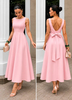 Vestido Longo com Decote Canoa e Laço nas Costas | Evelinne