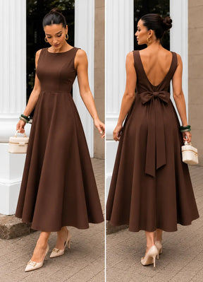 Vestido Longo com Decote Canoa e Laço nas Costas | Evelinne