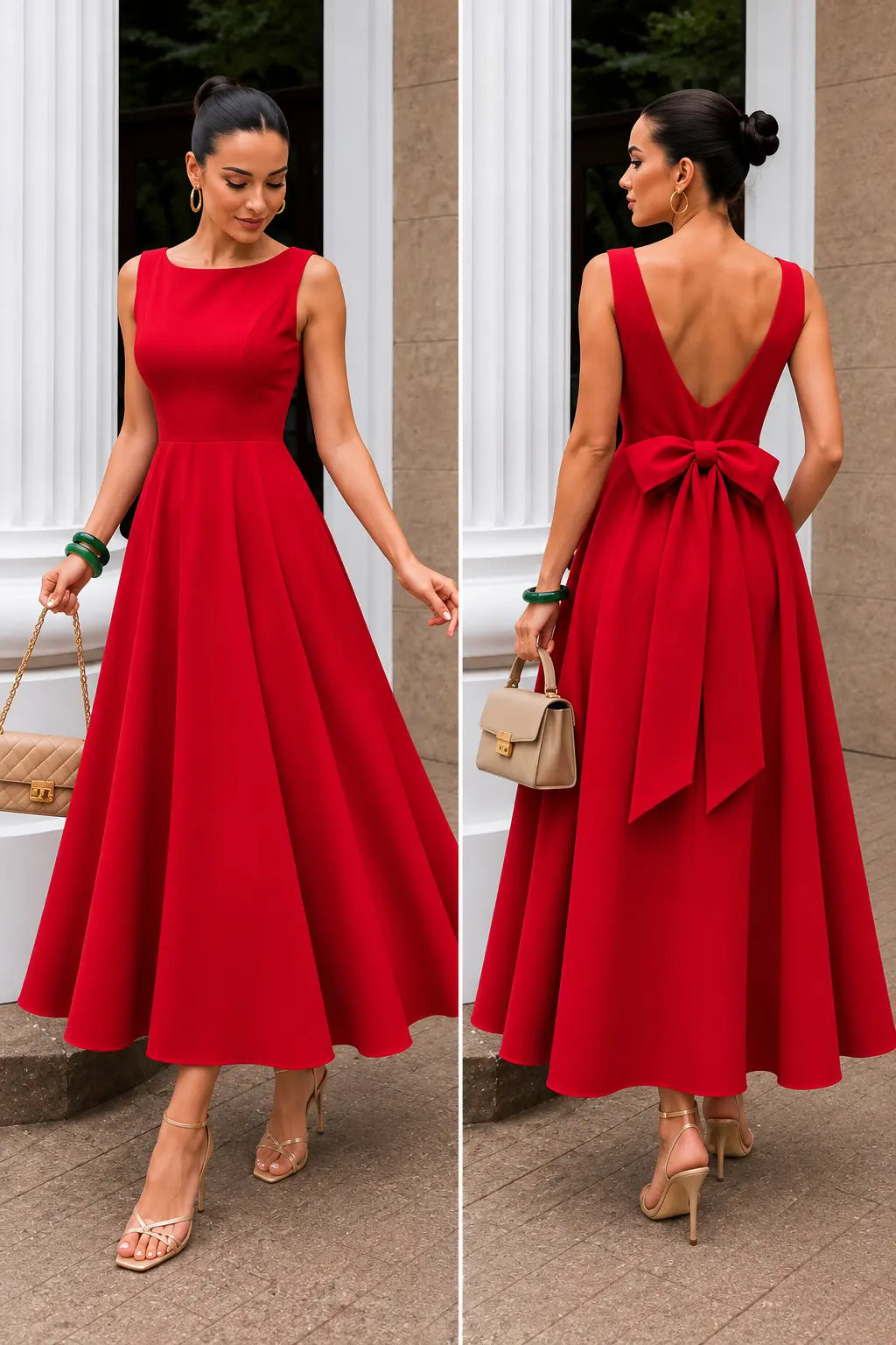 Vestido Longo com Decote Canoa e Laço nas Costas | Evelinne