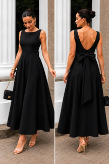Vestido Longo com Decote Canoa e Laço nas Costas | Evelinne