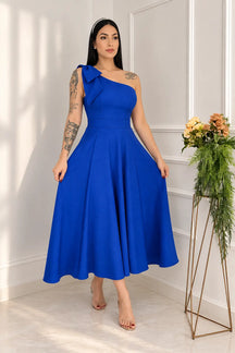 Vestido Midi com Alças de Laço e Bojo | Evelinne