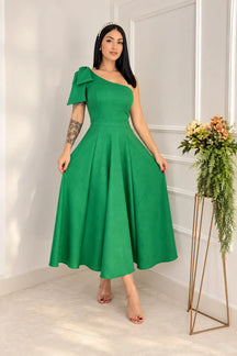 Vestido Midi com Alças de Laço e Bojo | Evelinne