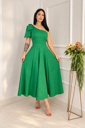 Vestido Midi com Alças de Laço e Bojo | Evelinne