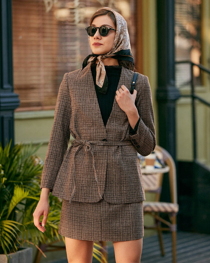 The Artemis V Neck Plaid Single Button Blazer