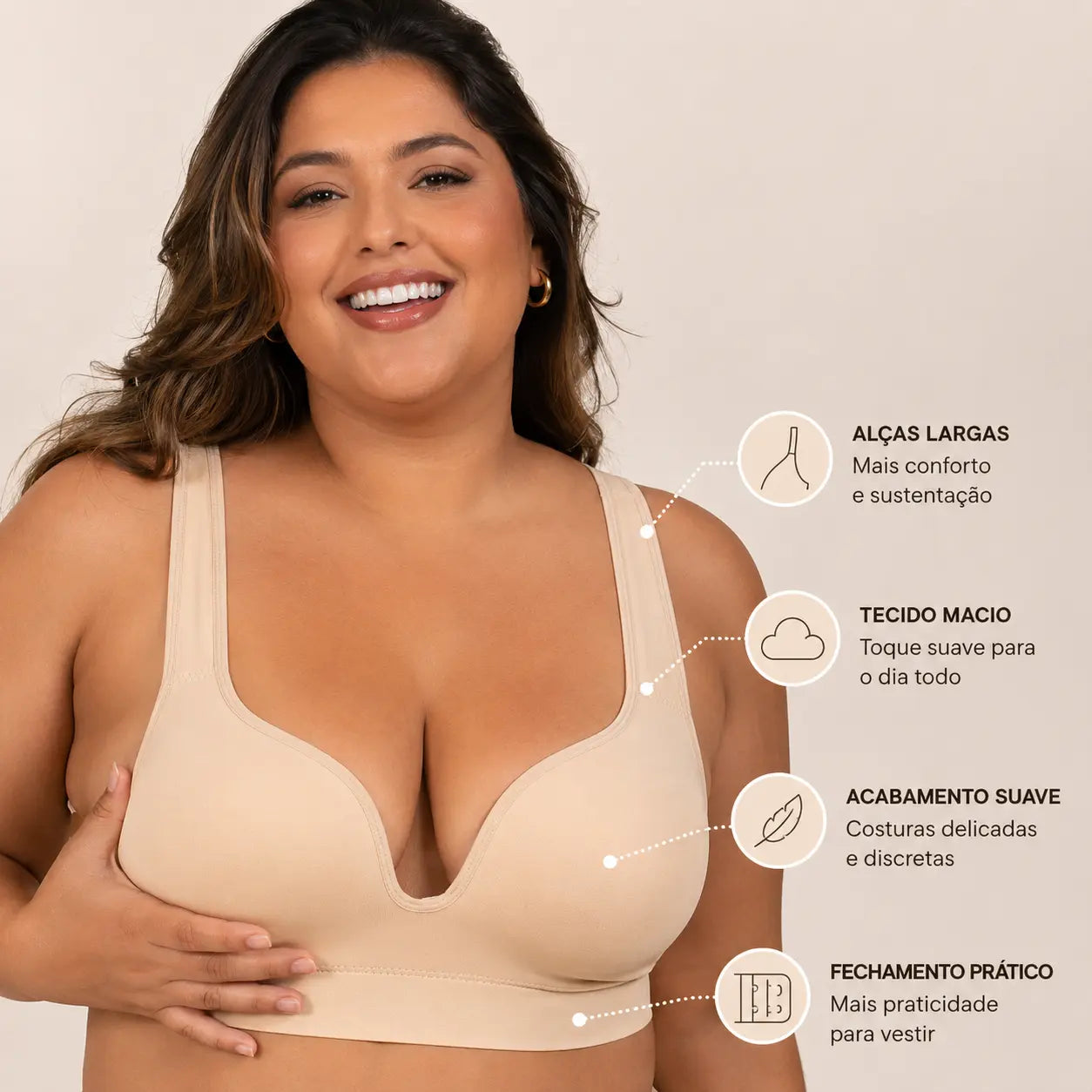 Sutiã Modelador de Alta Sustentação com Alças Largas – Máximo Conforto