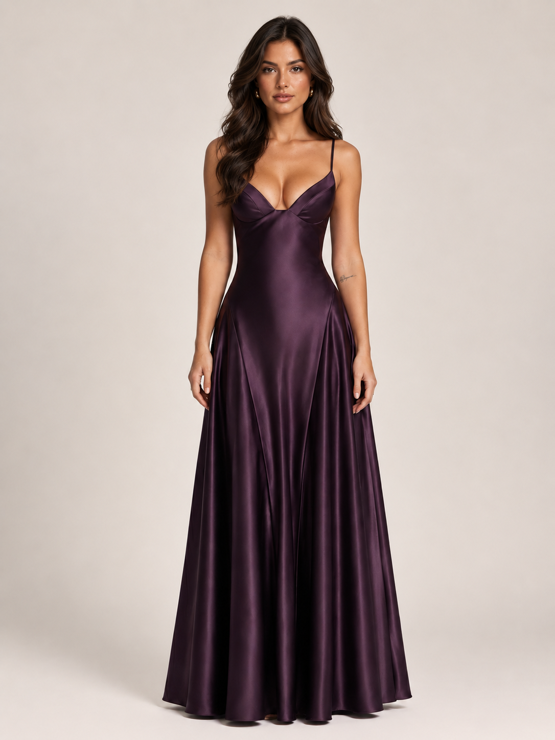 Vestido Longo de Cetim Alças Finas Élodie