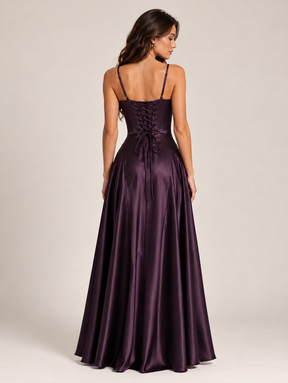 Vestido Longo de Cetim Alças Finas Élodie